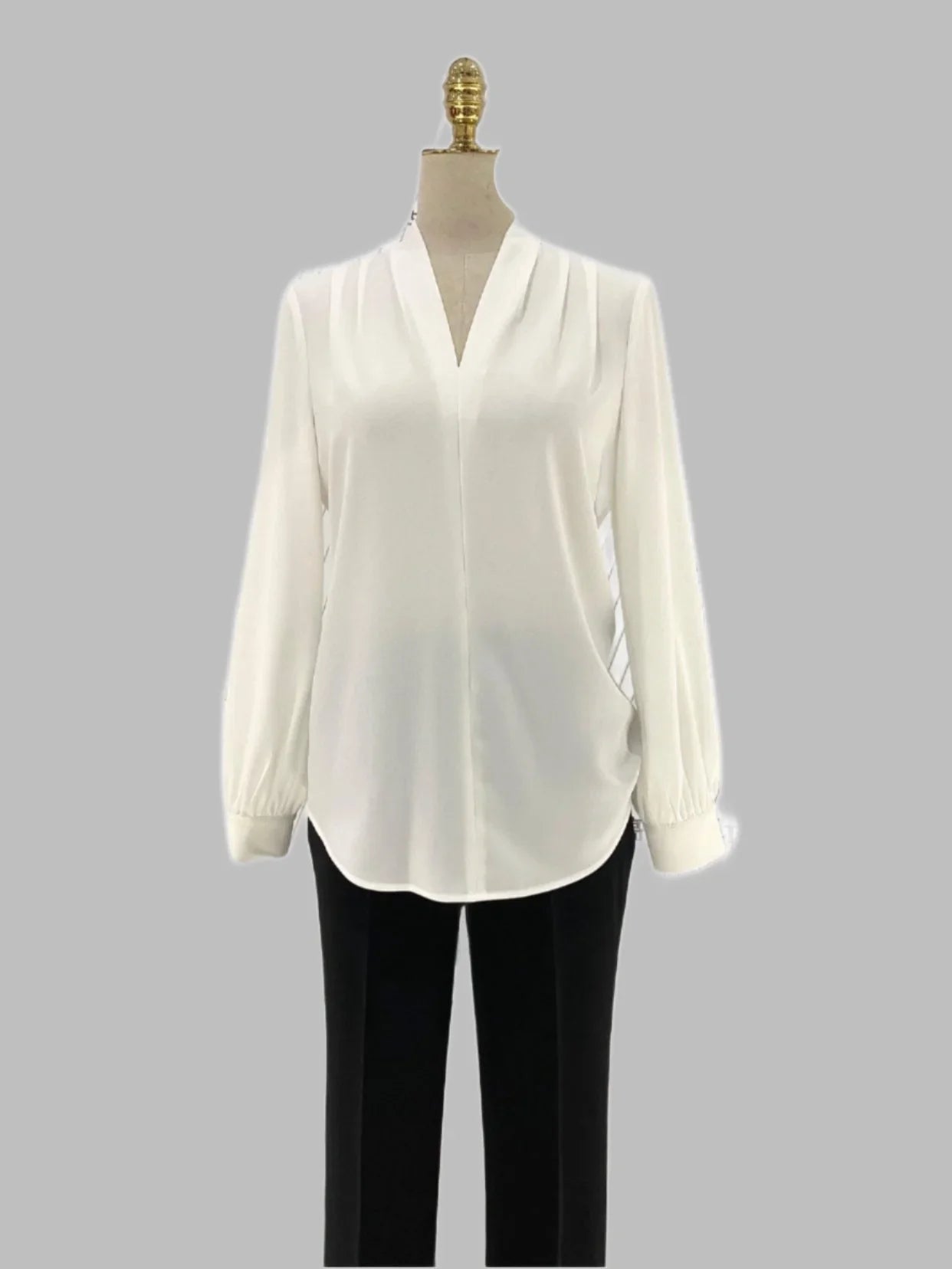 White Chiffon Women Blouse, V-neck