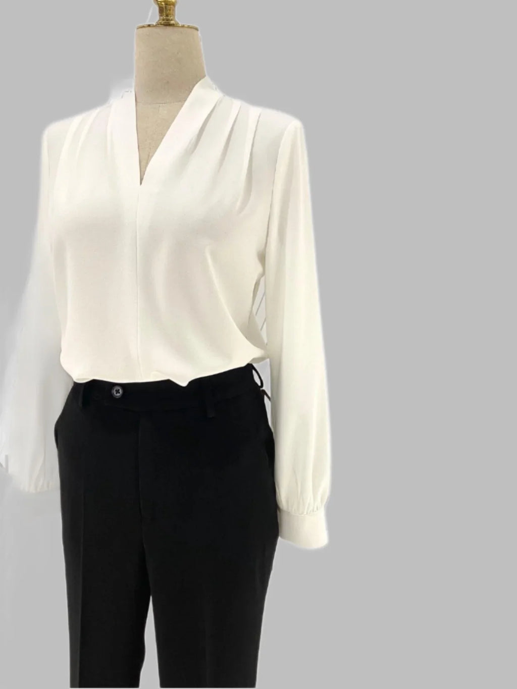 White Chiffon Women Blouse, V-neck