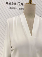 White Chiffon Women Blouse, V-neck