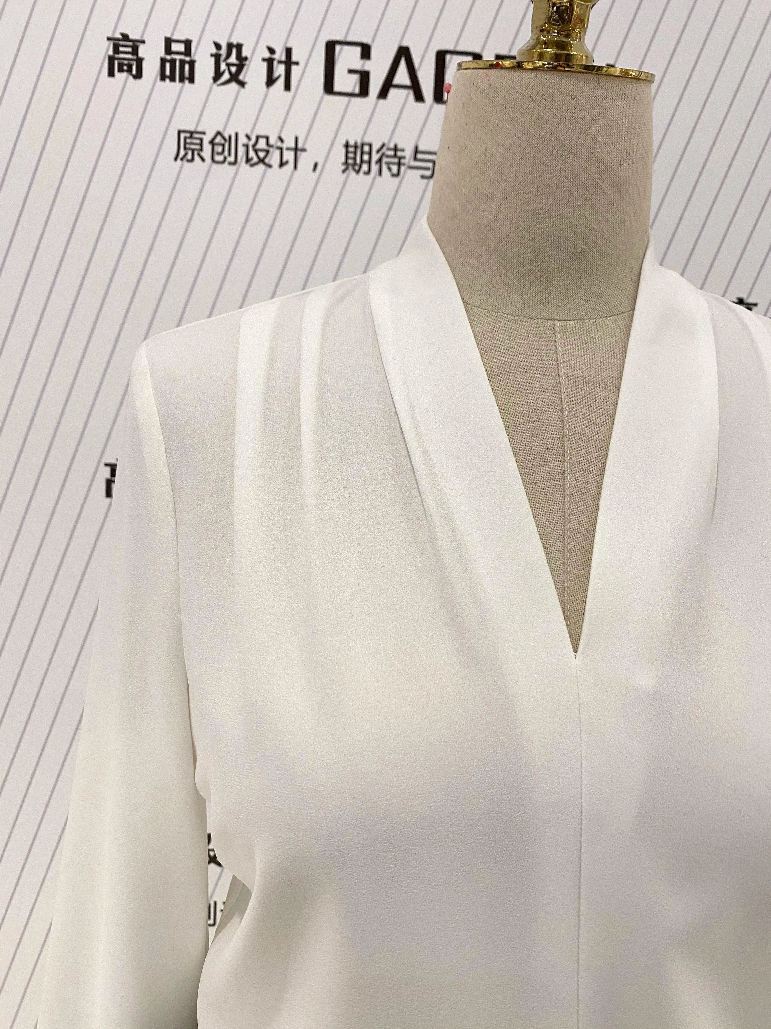 White Chiffon Women Blouse, V-neck