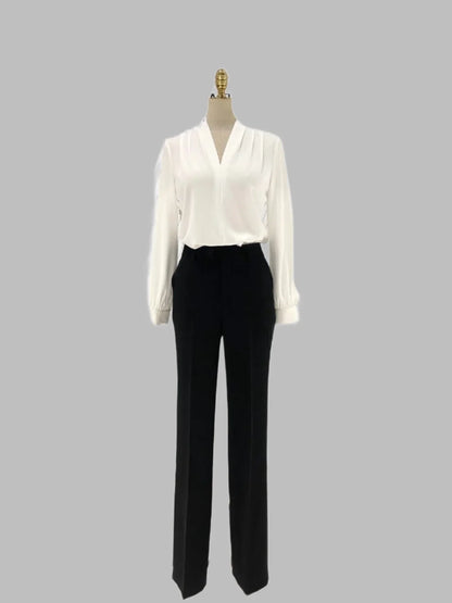 White Chiffon Women Blouse, V-neck -Guocali