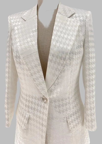 White Plaid Pant Suit, Thin Flared Trouser Suit -Guocali