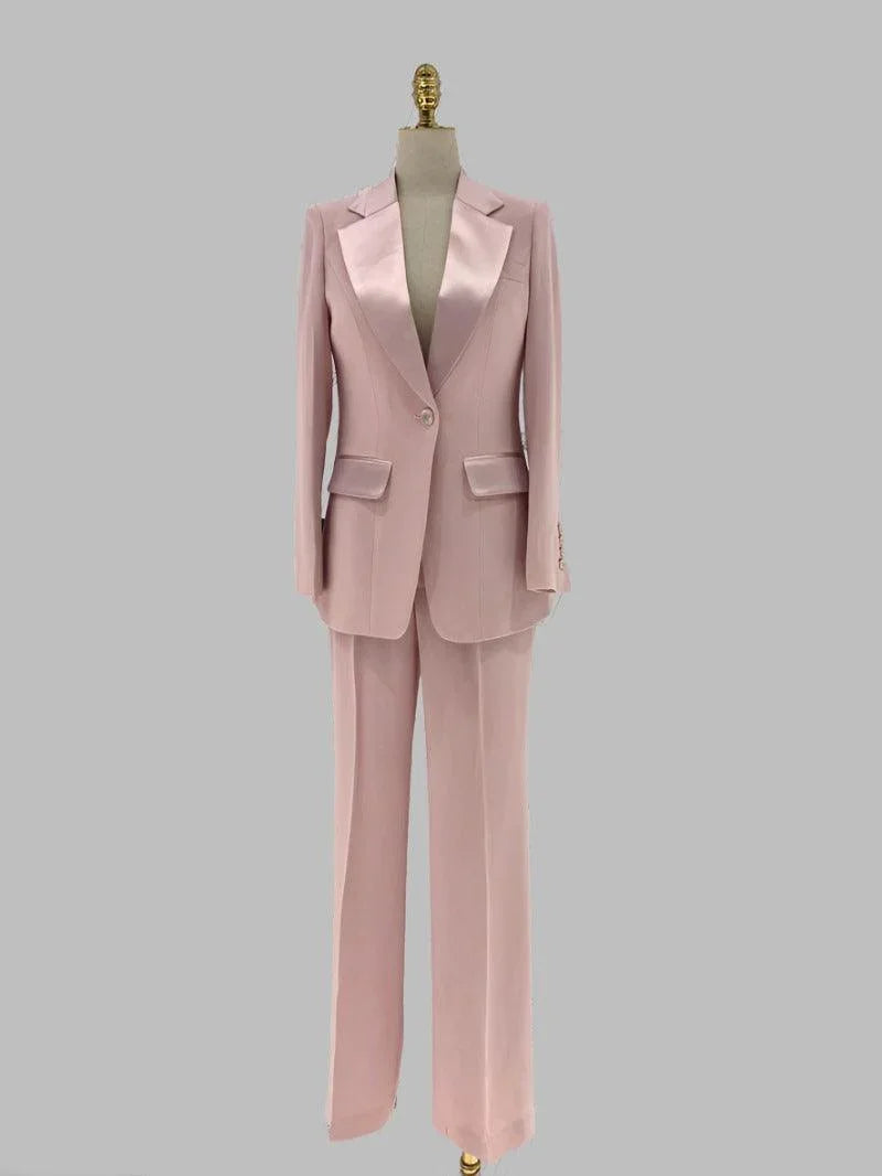 Wide Leg Women Pant Suit - Silk Satin Trouser Suit -Guocali