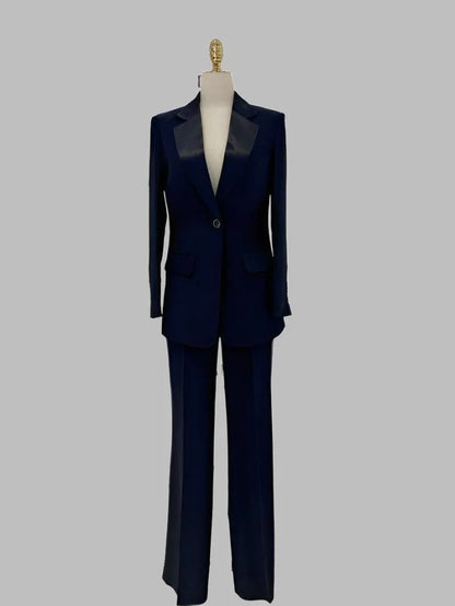 Wide Leg Women Pant Suit - Silk Satin Trouser Suit -Guocali