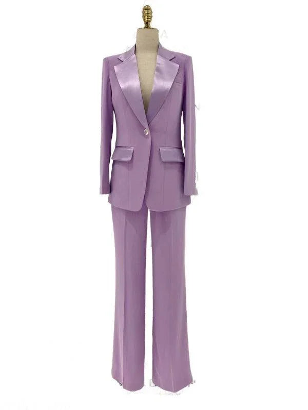 Wide Leg Women Pant Suit - Silk Satin Trouser Suit -Guocali
