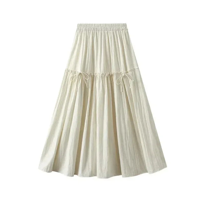 Women A-Line Skirt Bow Detail - High Waist Midi Women Skirt