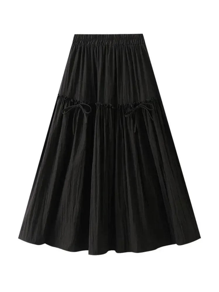 Women A-Line Skirt Bow Detail - High Waist Midi Women Skirt
