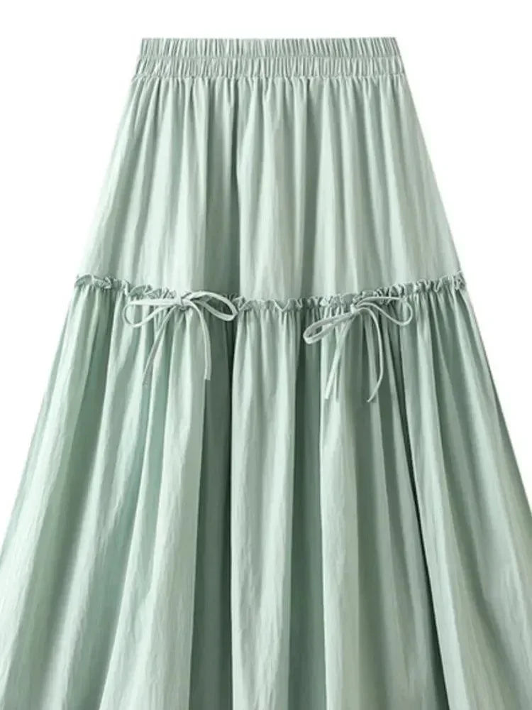 Women A-Line Skirt Bow Detail - High Waist Midi Women Skirt
