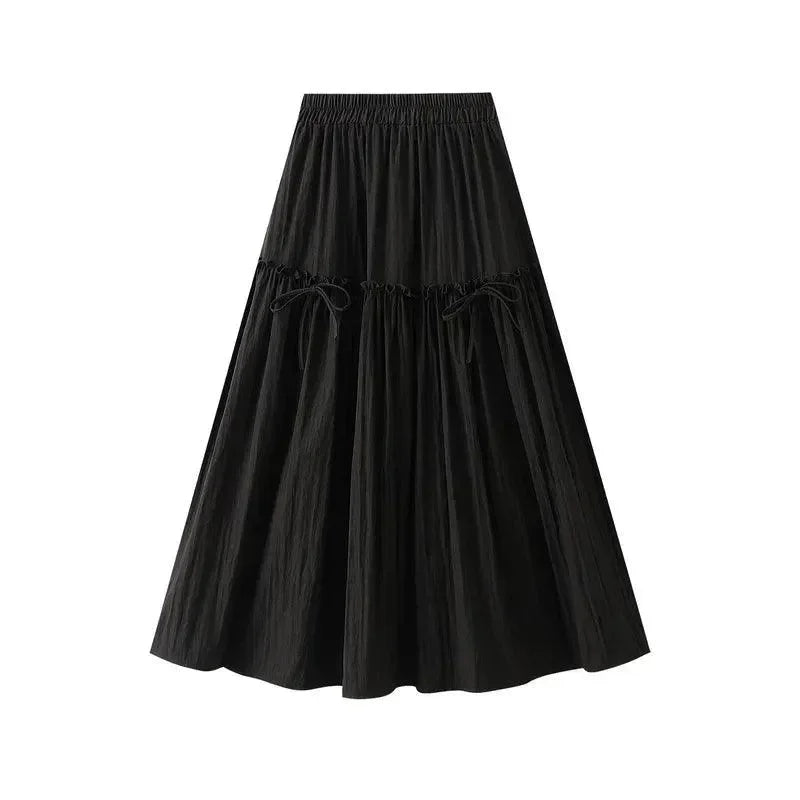 Women A-Line Skirt Bow Detail - High Waist Midi Women Skirt