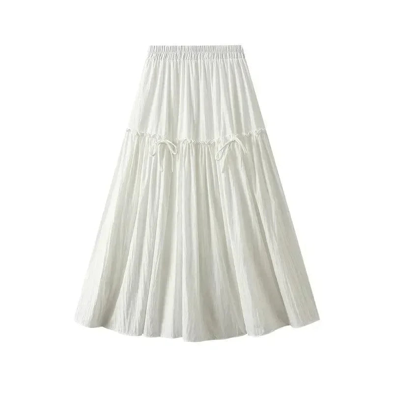 Women A-Line Skirt Bow Detail - High Waist Midi Women Skirt