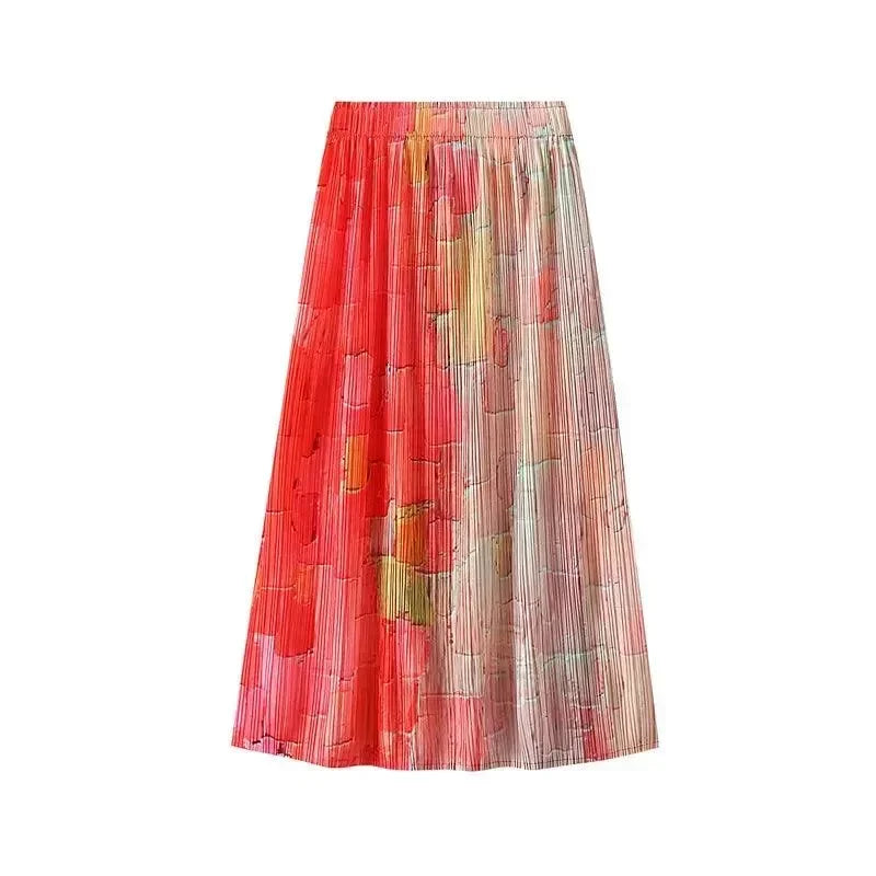Women A-Line Skirt Gradient High Waist - Midi Women Skirt