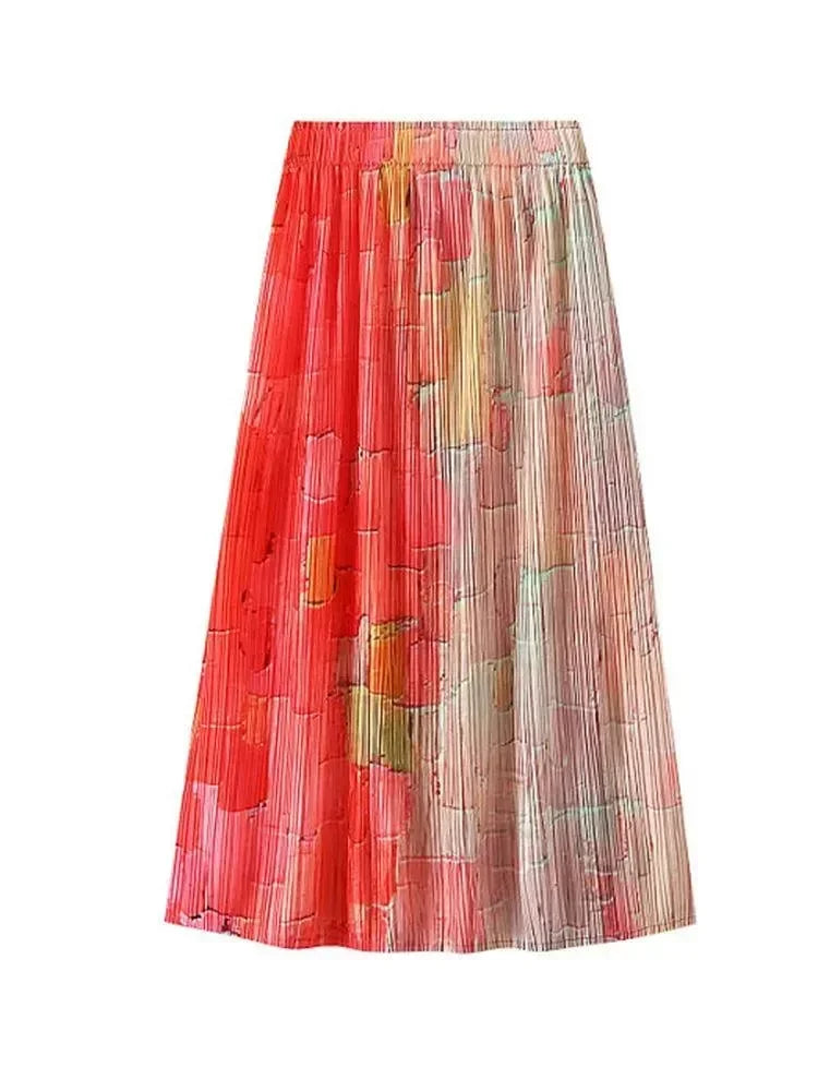Women A-Line Skirt Gradient High Waist - Midi Women Skirt