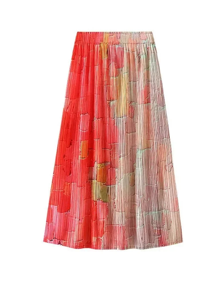 Women A-Line Skirt Gradient High Waist - Midi Women Skirt