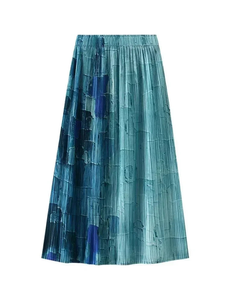 Women A-Line Skirt Gradient High Waist - Midi Women Skirt