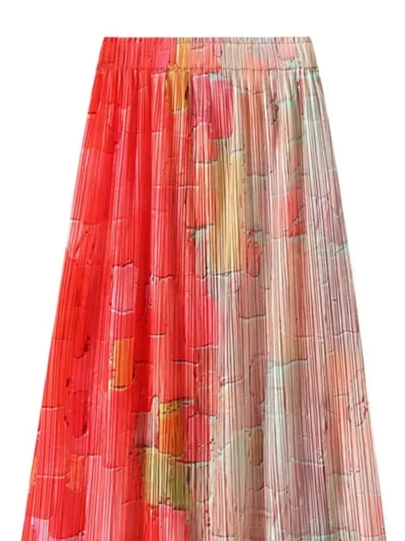 Women A-Line Skirt Gradient High Waist - Midi Women Skirt