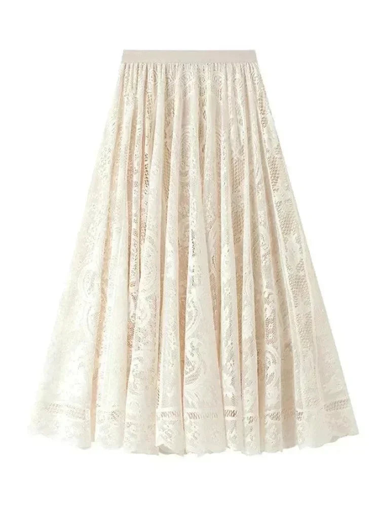 Women A-Line Skirt Lace Detail - Midi Women Skirt