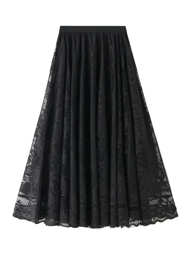 Women A-Line Skirt Lace Detail - Midi Women Skirt