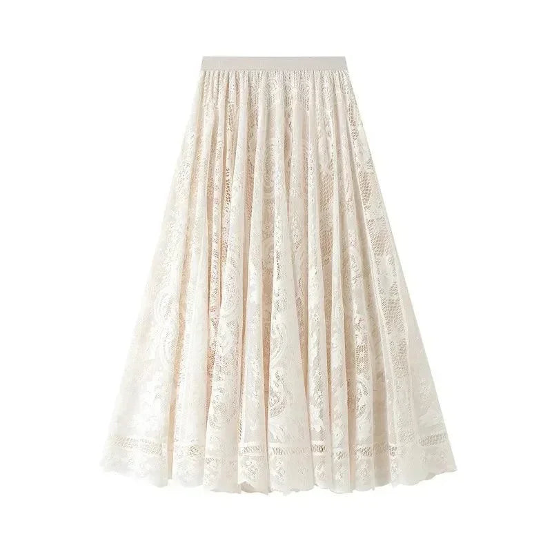 Women A-Line Skirt Lace Detail - Midi Women Skirt