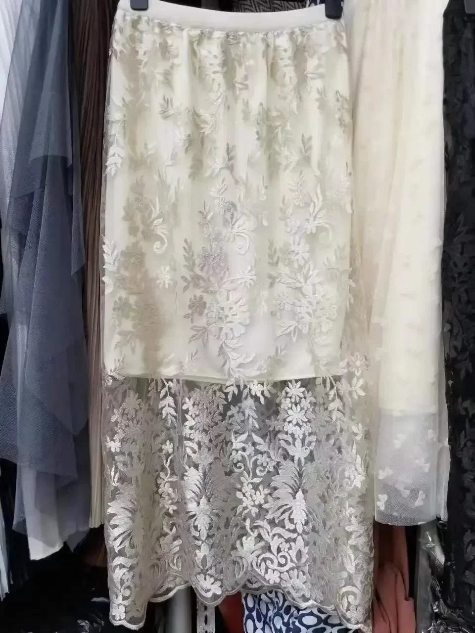 Women A-Line Skirt Lace Embroidered Midi - High Waist Women Skirt