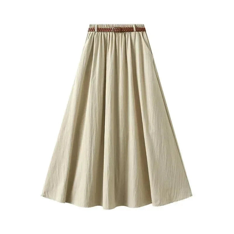 Women A-Line Skirt Minimalist Belt - High Waist Midi Women Skirt