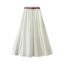 Women A-Line Skirt Minimalist Belt - High Waist Midi Women Skirt - Guocali