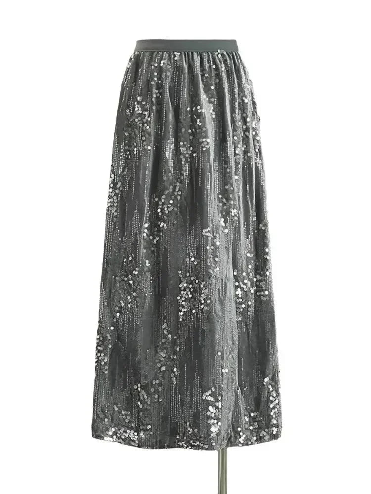 Women A-Line Skirt Sequined High Waist - Midi Women Skirt