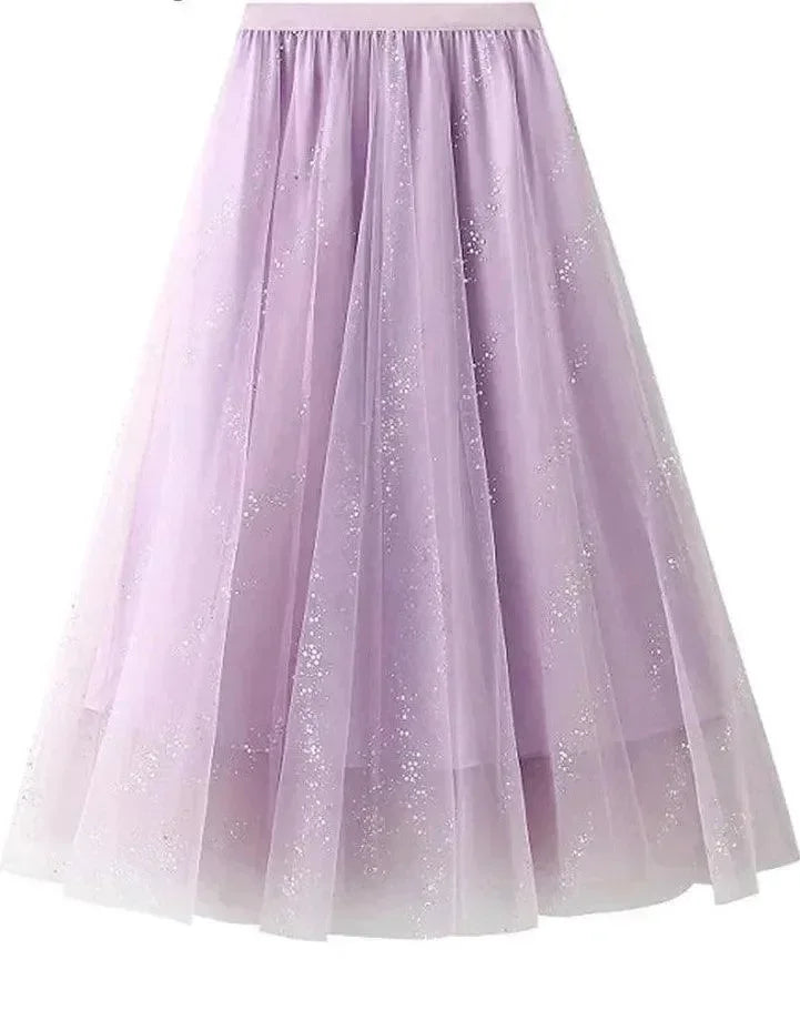 Women A-Line Skirt Sparkling Yarn - High Waist Midi Women Skirt