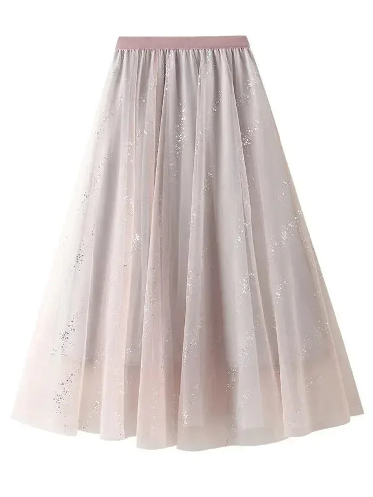 Women A-Line Skirt Sparkling Yarn - High Waist Midi Women Skirt