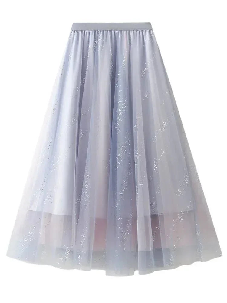 Women A-Line Skirt Sparkling Yarn - High Waist Midi Women Skirt