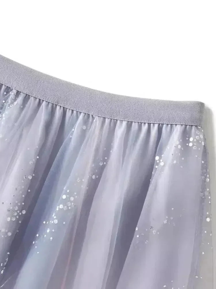 Women A-Line Skirt Sparkling Yarn - High Waist Midi Women Skirt