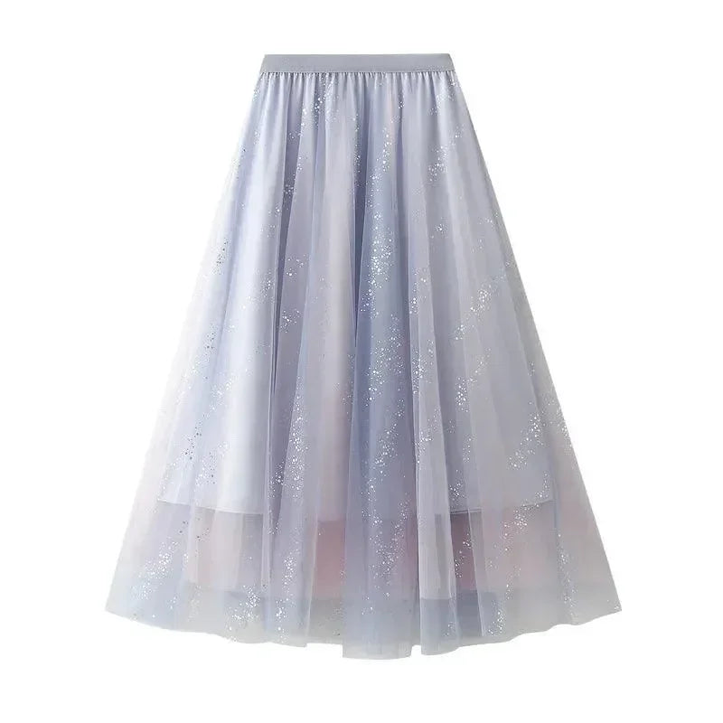 Women A-Line Skirt Sparkling Yarn - High Waist Midi Women Skirt