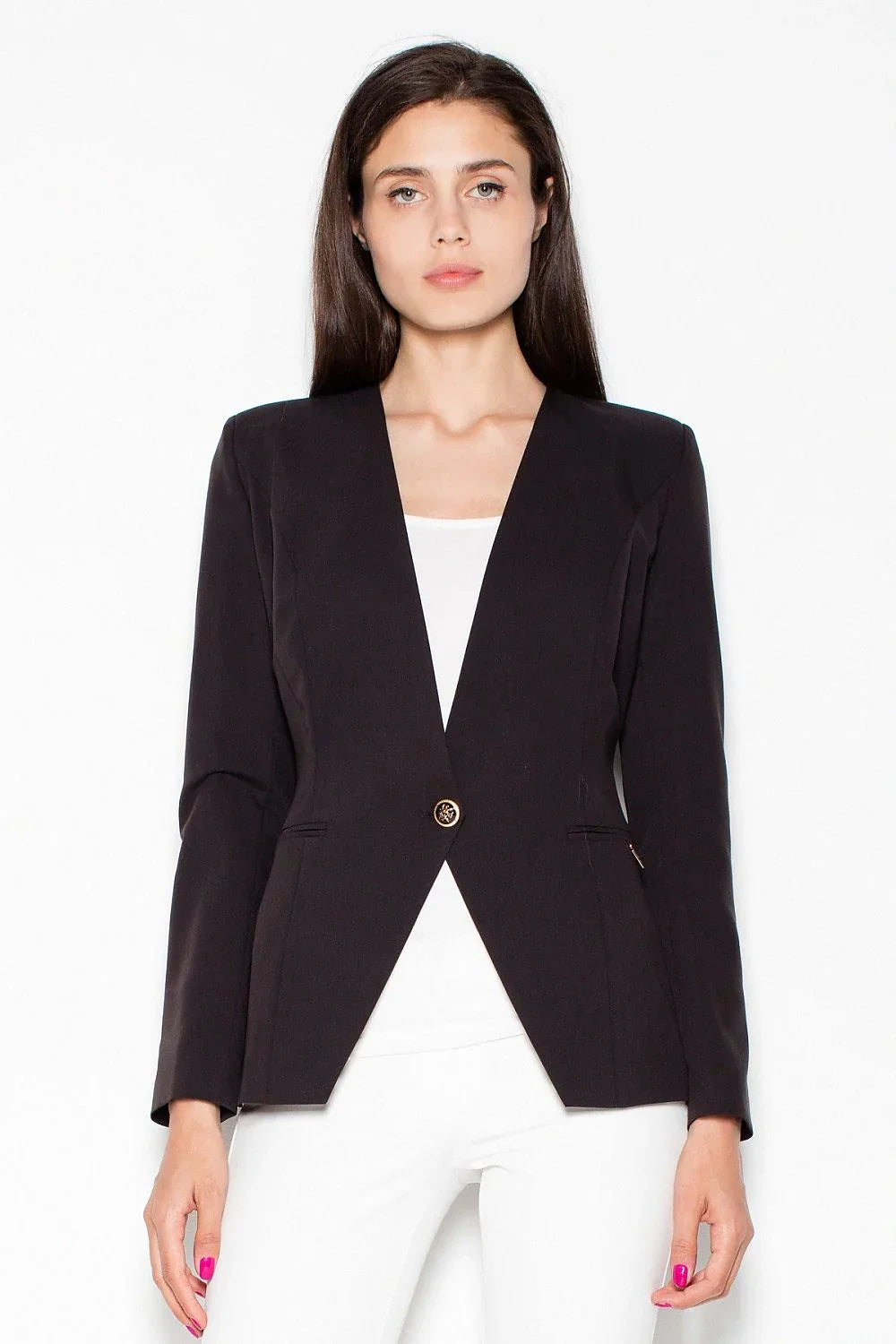 Women Blazer - Lightweight - 1-Button - Black -Guocali
