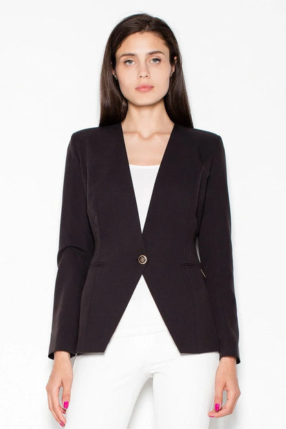 Women Blazer - Lightweight - 1-Button - Black -Guocali