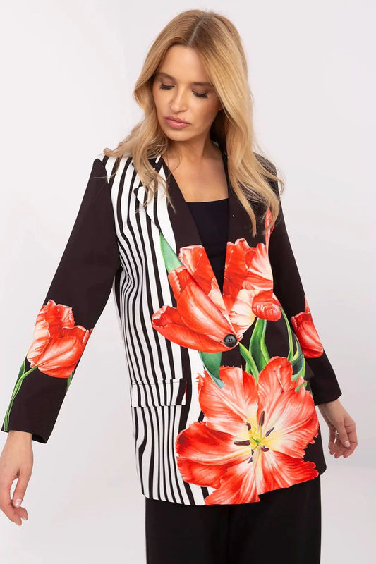 Women Blazer - Lightweight - 1-Button - Black, Multicolor -Guocali