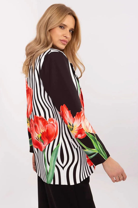 Women Blazer - Lightweight - 1-Button - Black, Multicolor -Guocali