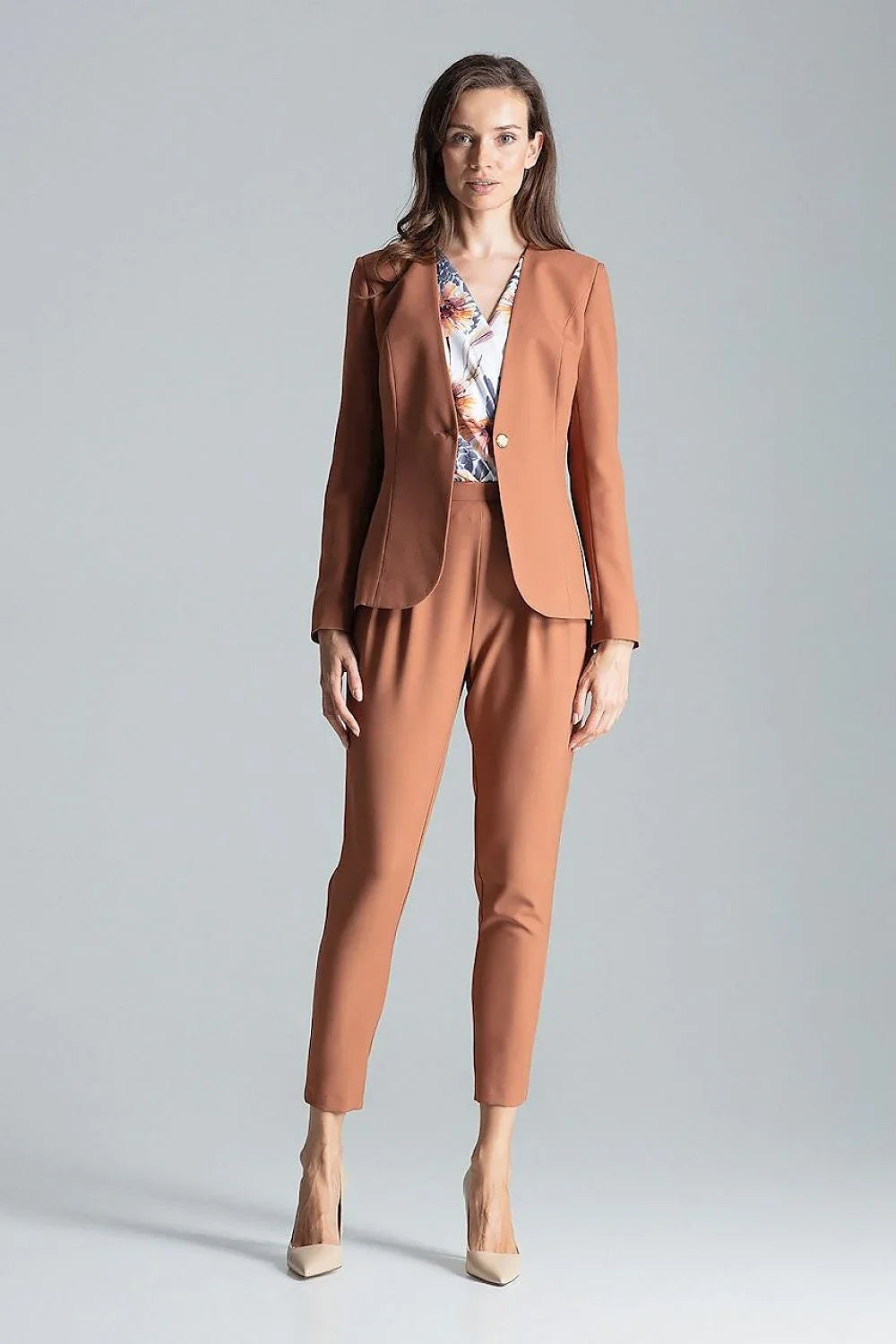 Women Blazer - Lightweight - 1-Button - Brown -Guocali