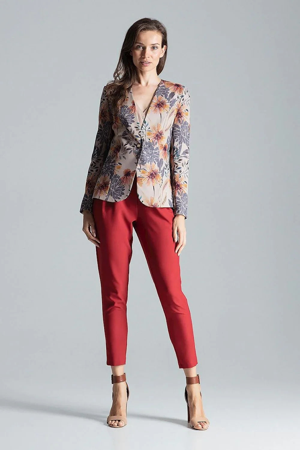 Women Blazer - Lightweight - 1-Button - Multicolor, Beige, Orange, Yellow, Gray -Guocali