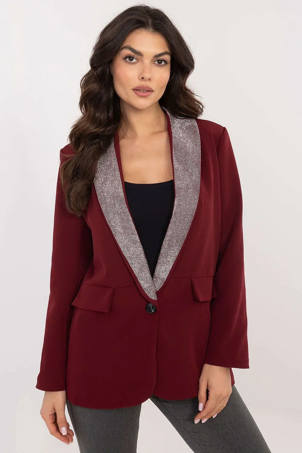 Women Blazer - Lightweight - 1-Button - Red -Guocali