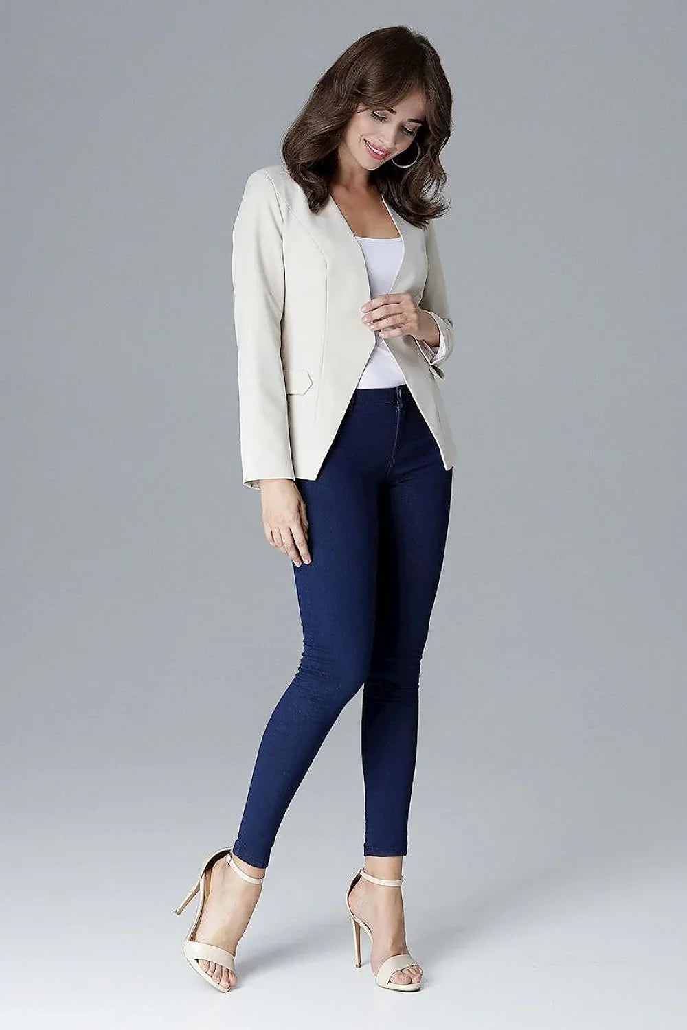 Women Blazer - Lightweight - Button - beige -Guocali