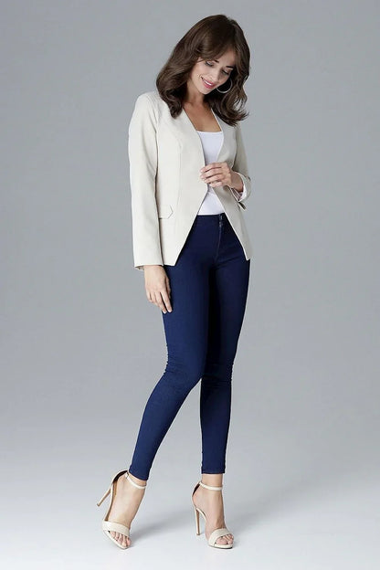 Women Blazer - Lightweight - Button - beige -Guocali