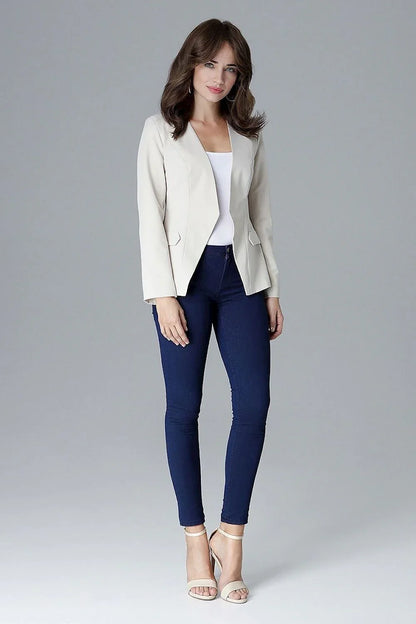 Women Blazer - Lightweight - Button - beige -Guocali