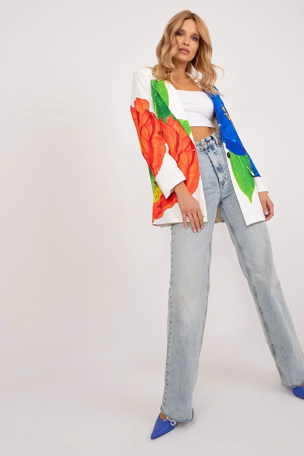 Women Blazer - Lightweight - Button, Blue, Green, Orange, Yellow, Multicolor