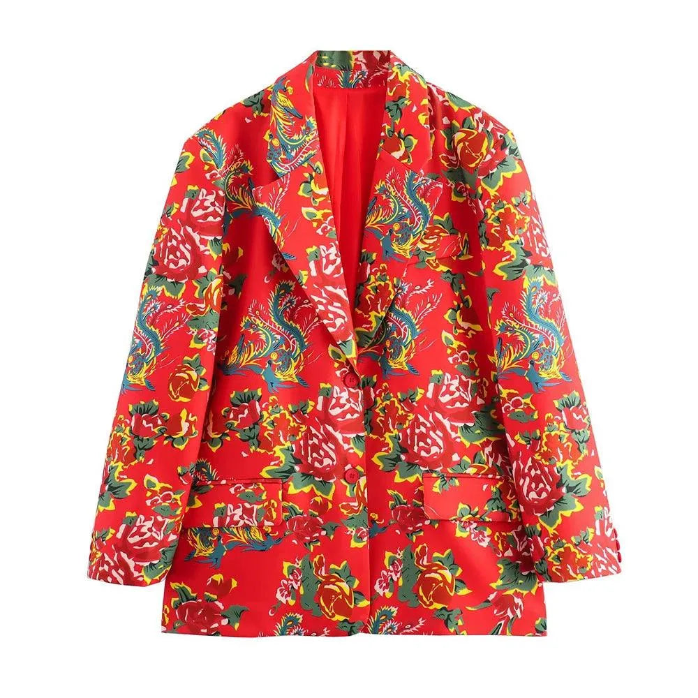 Women Blazer - Lightweight - Button - Red, Multicolor -Guocali