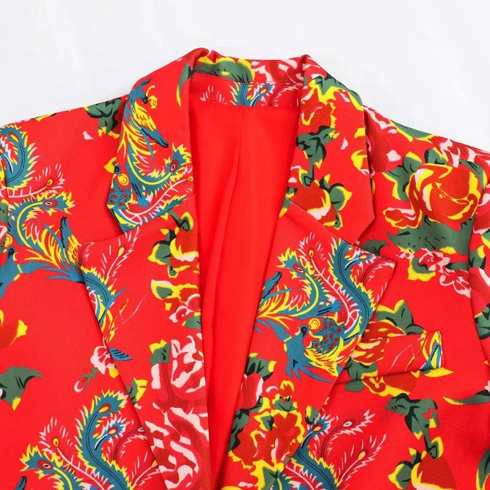 Women Blazer - Lightweight - Button - Red, Multicolor -Guocali