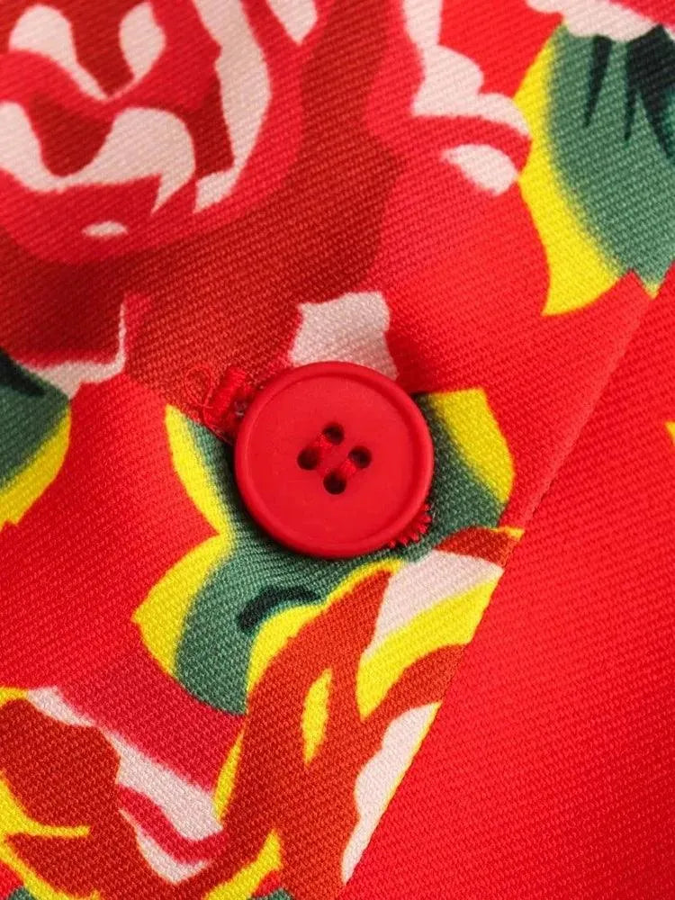 Women Blazer - Lightweight - Button - Red, Multicolor -Guocali