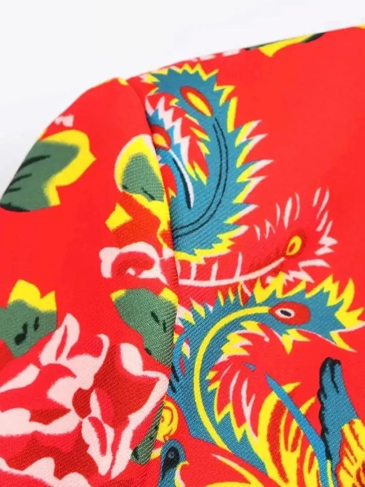 Women Blazer - Lightweight - Button - Red, Multicolor -Guocali