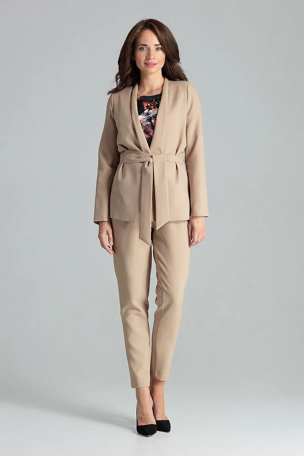 Women Blazer - Lightweight - Tie, Wrap - Beige -Guocali