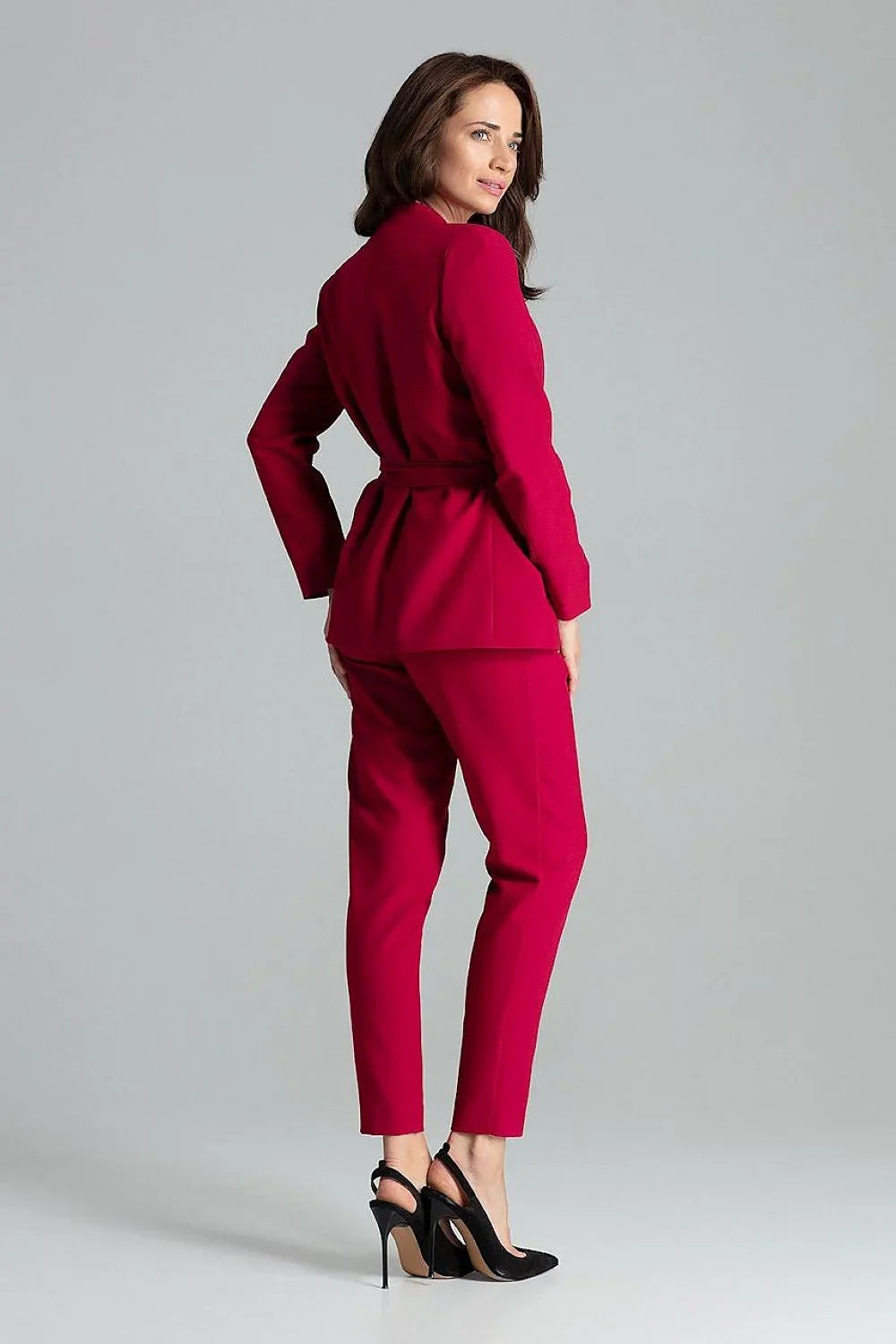 Women Blazer - Lightweight - Tie Wrap Belted - Red -Guocali