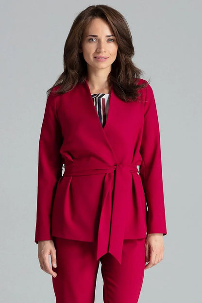 Women Blazer - Lightweight - Tie Wrap Belted - Red -Guocali