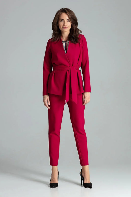 Women Blazer - Lightweight - Tie Wrap Belted - Red -Guocali